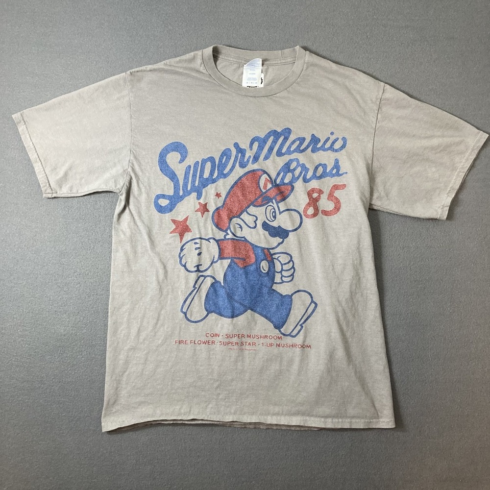 Super Mario Bros T-Shirt Men's M Gray Graphic Tee Nintendo Since '85 Port & Co